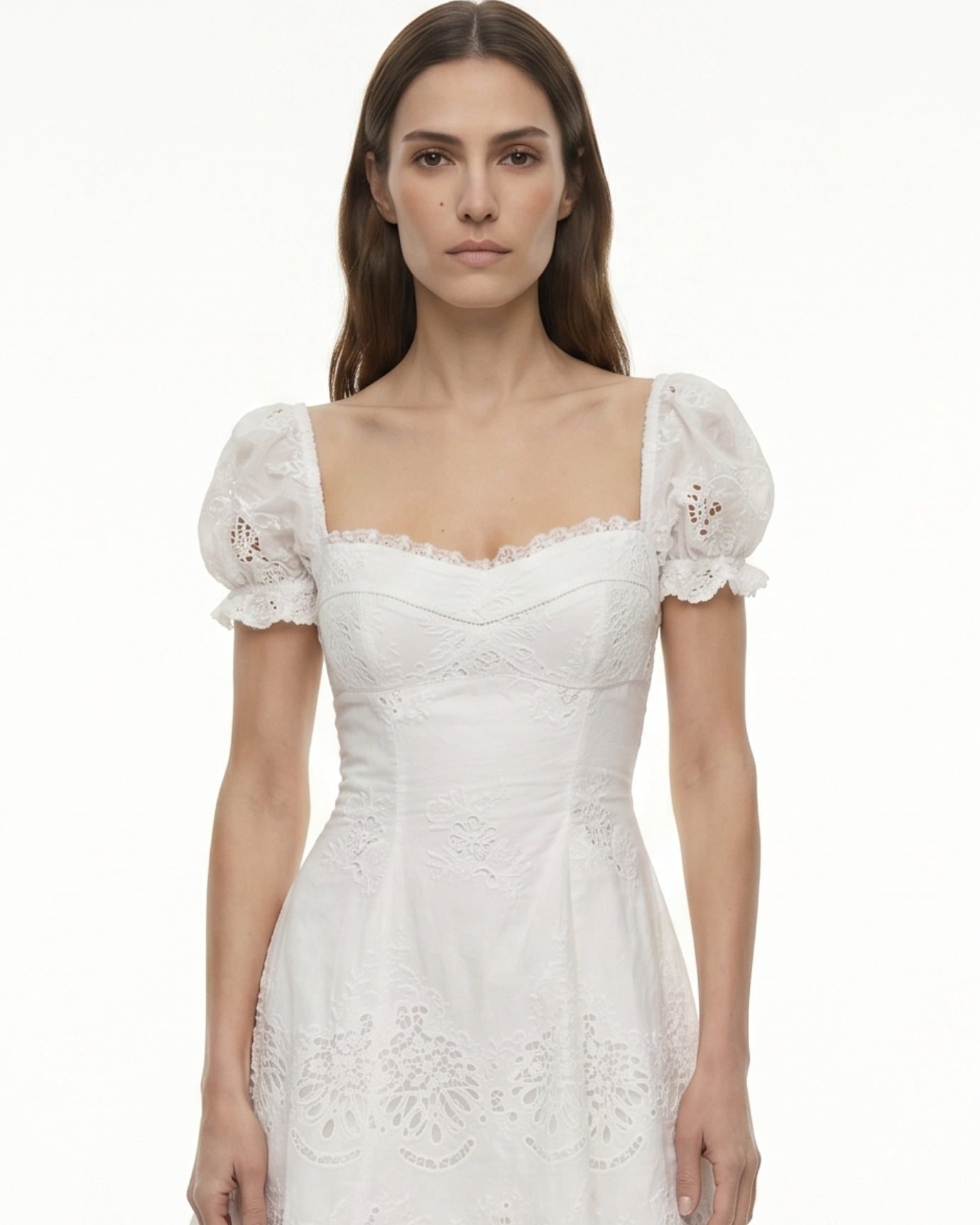 Cira White Hollow-Out Lace Dress
