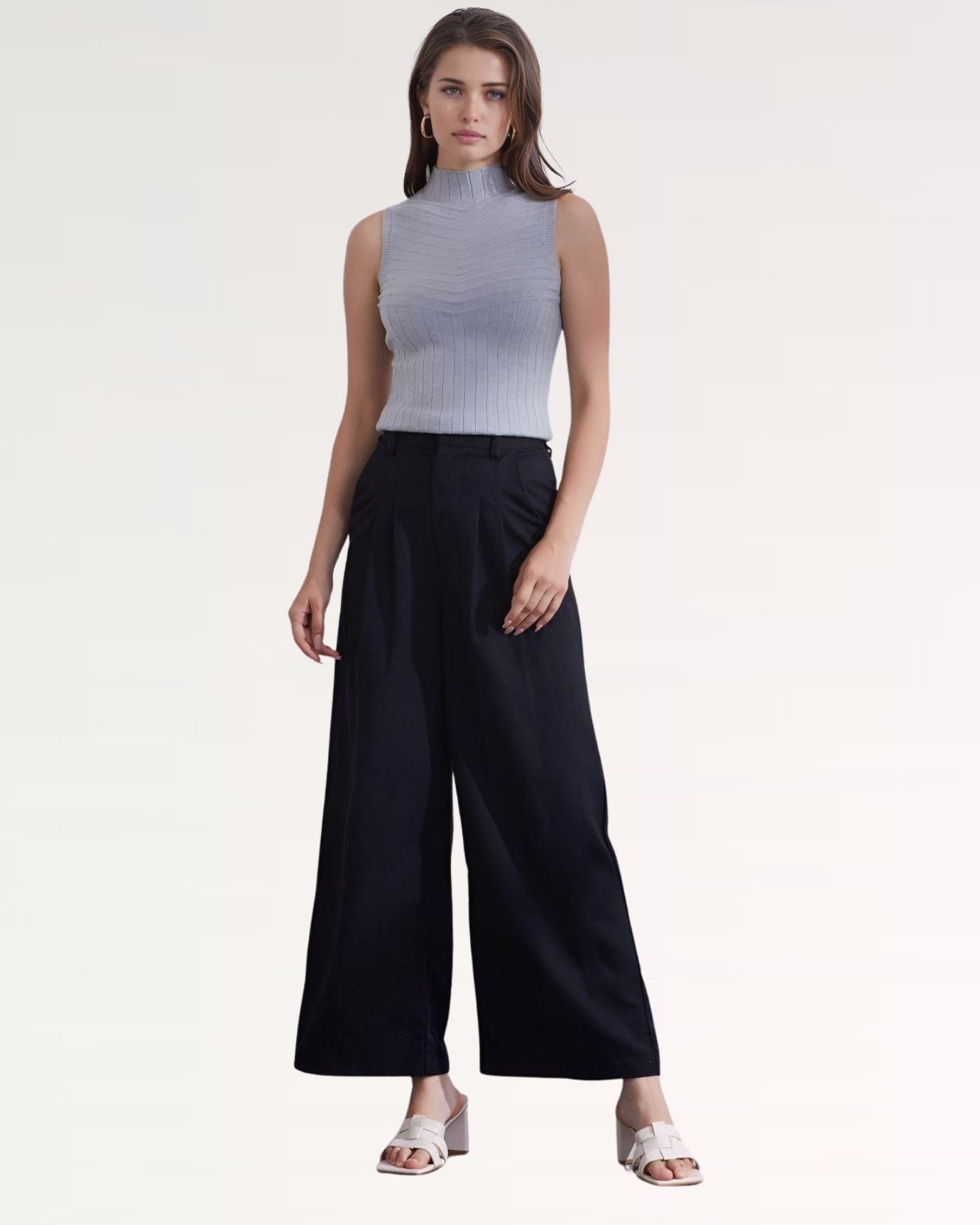 Stylish Grey sleeveless knitted vest shirt perfect for layering