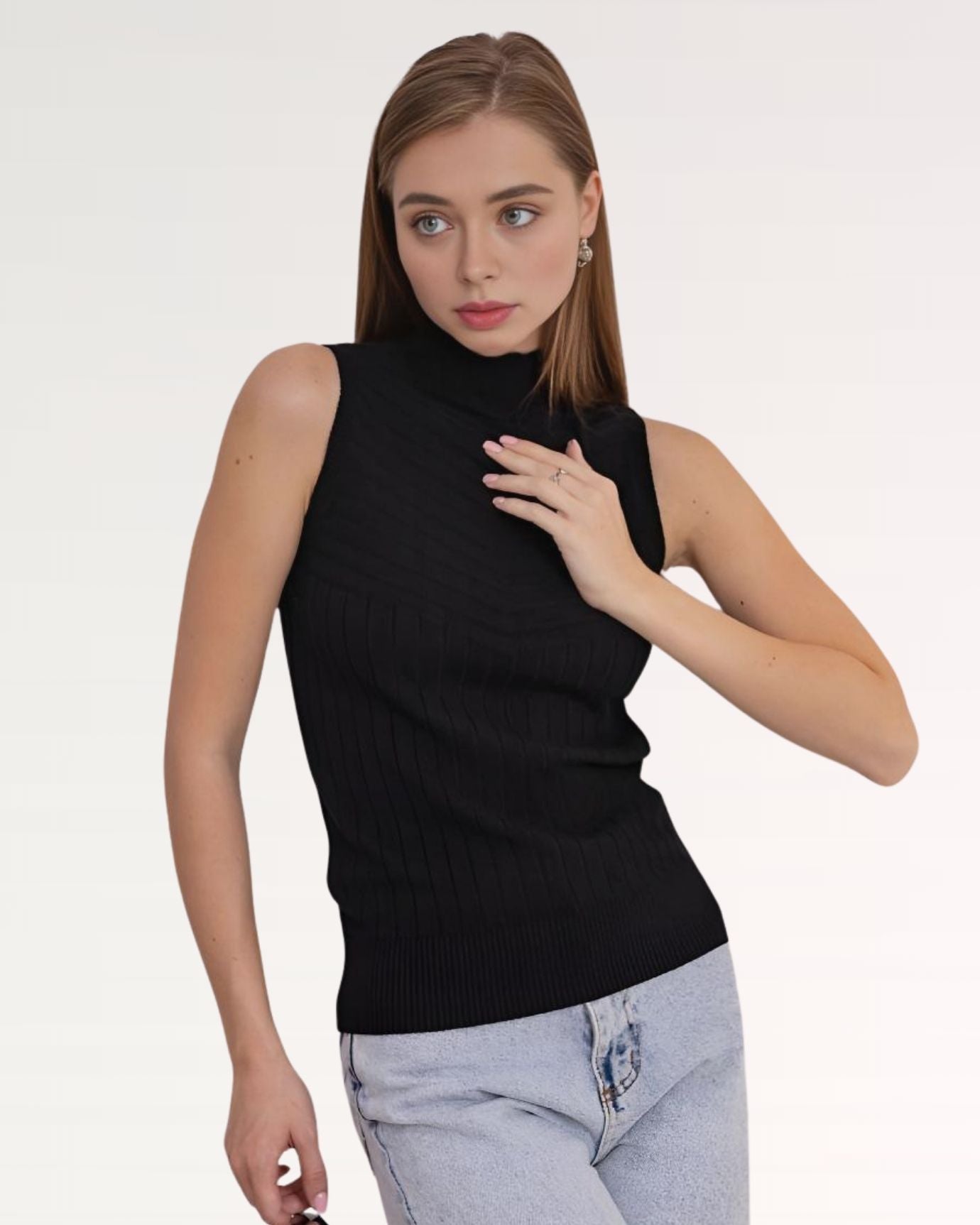 Knitted Vest Shirt Sleeveless Black