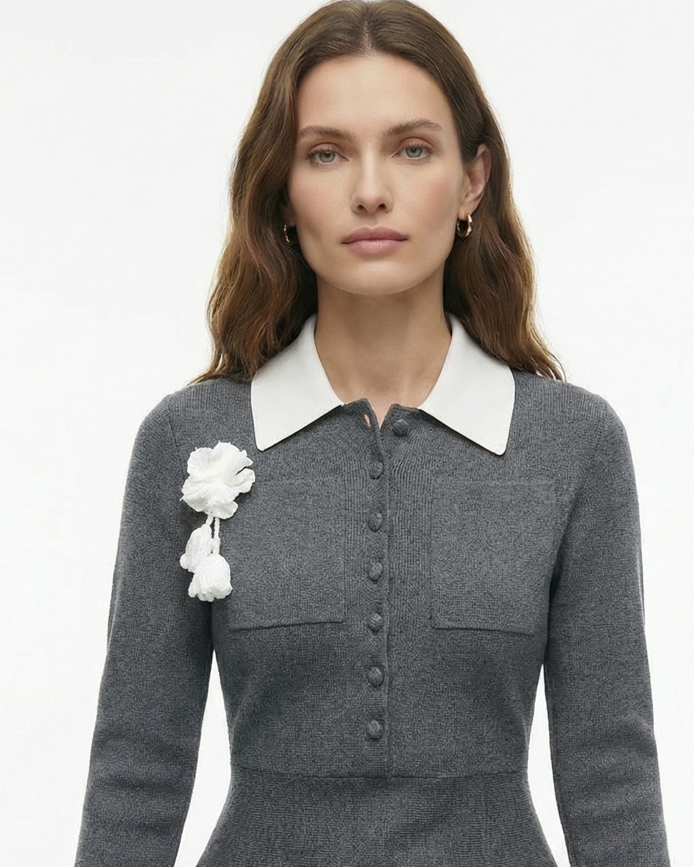 Paris Elegance Knit Dress with Floral Brooch