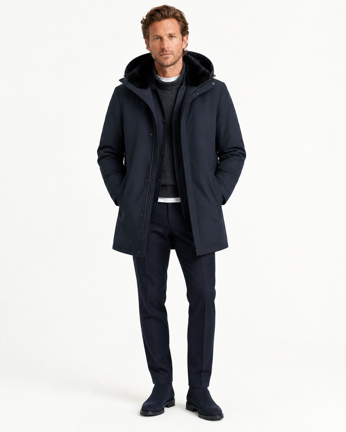 Rabbit Fur and Goose Down-Lined Hooded Nylon Parka