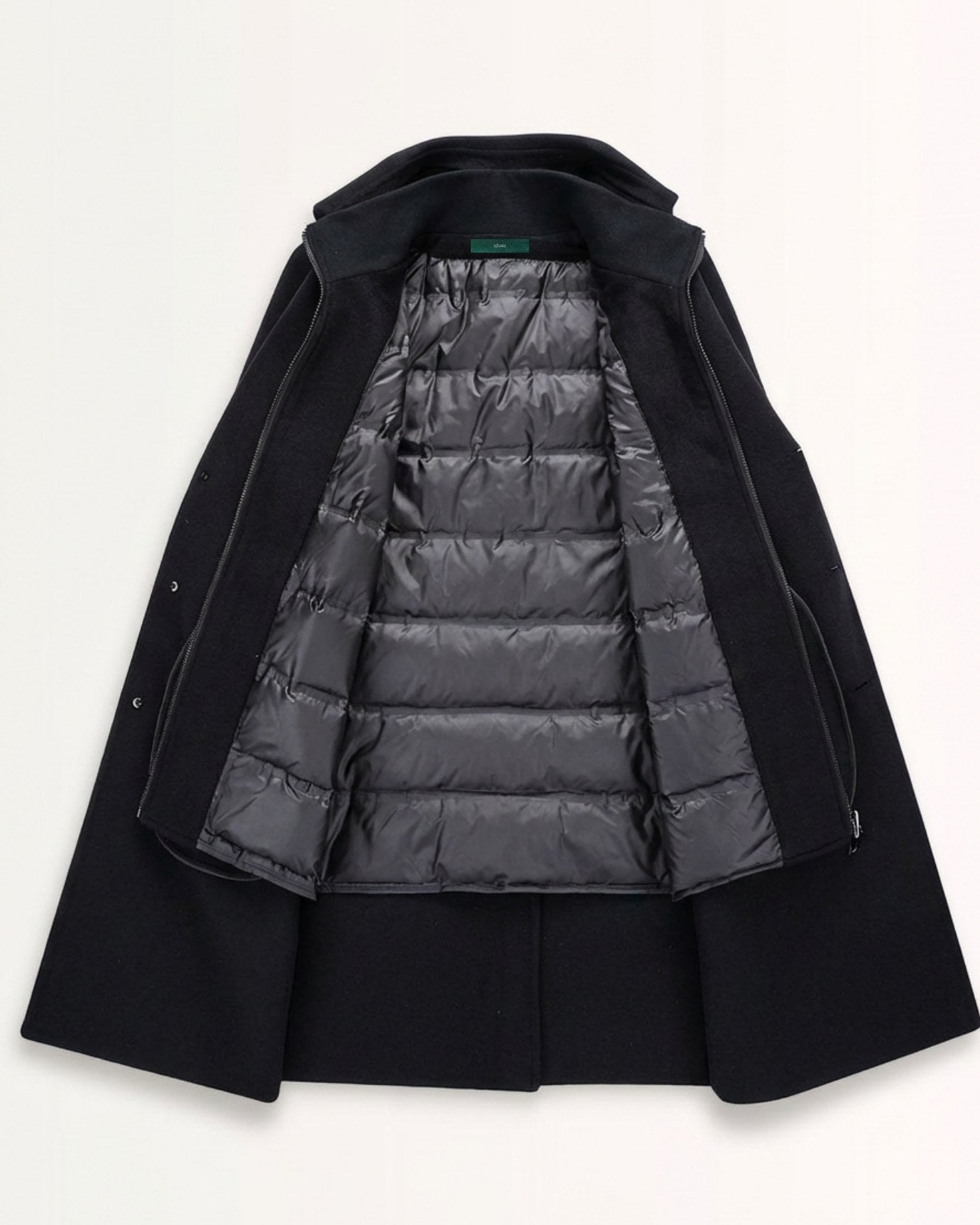 Mid-Length Wool Windbreaker with Removable Liner Coat