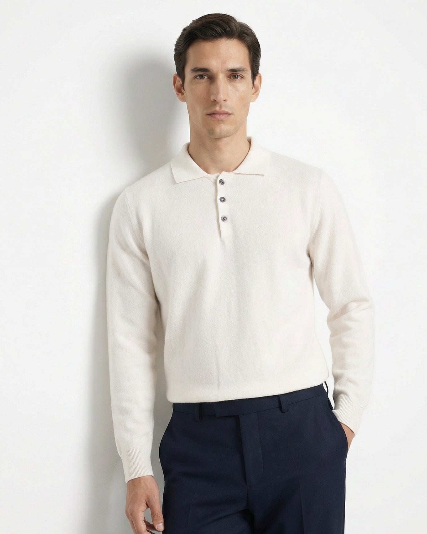 Cashmere Wool Polo Long Sleeve