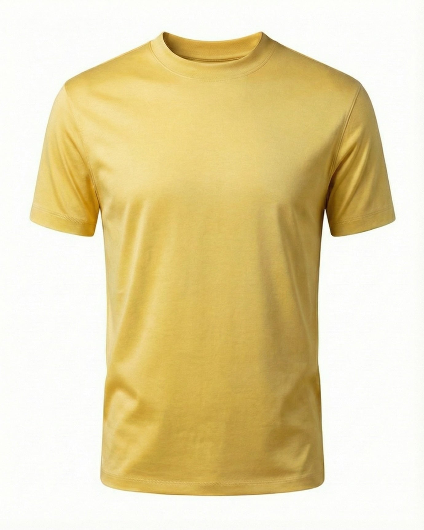 High-Count Dark Yellow Mercerized Cotton Round Neck Breathable T-Shirt