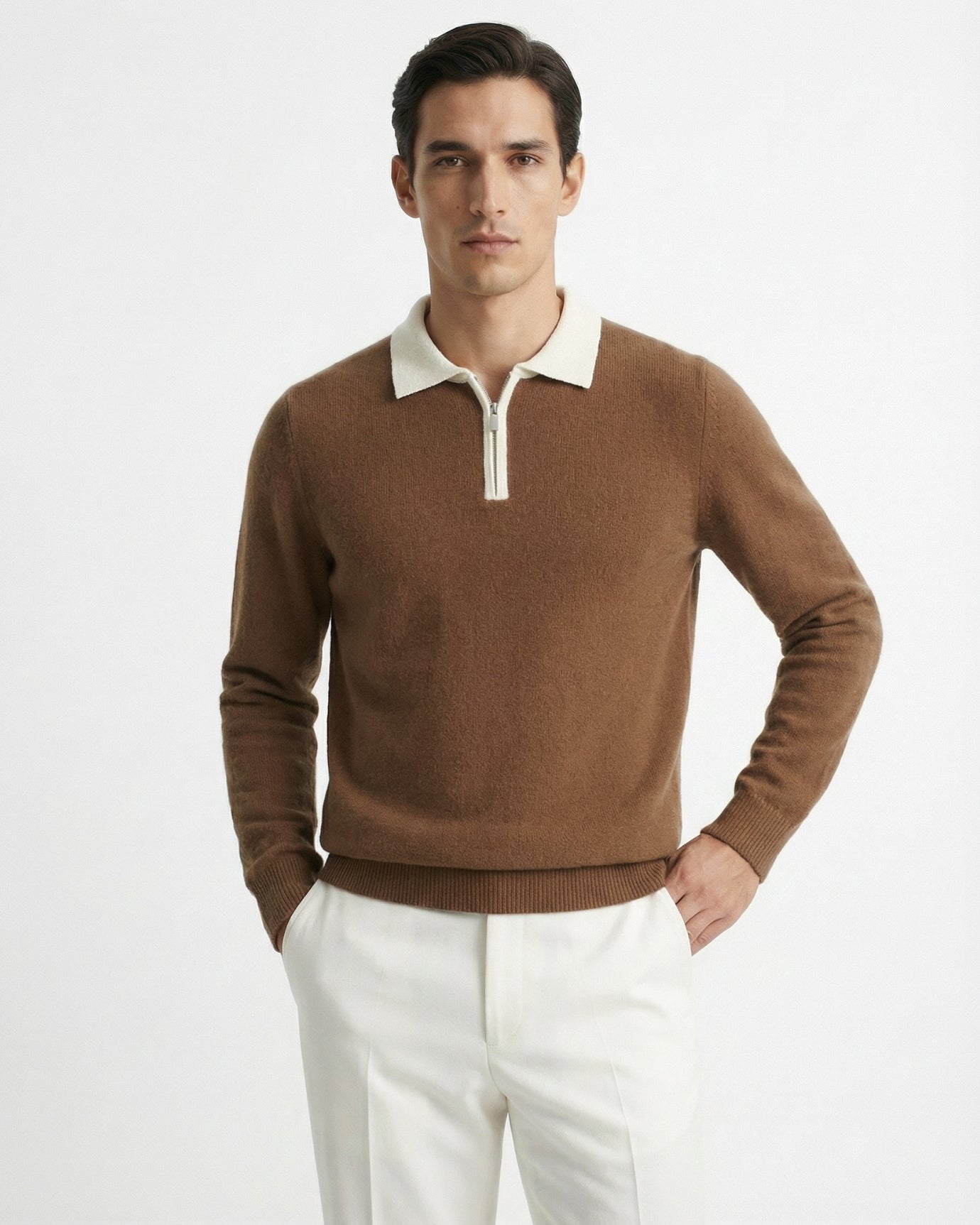 Cashmere & Wool Polo Long Sleeve Zipper