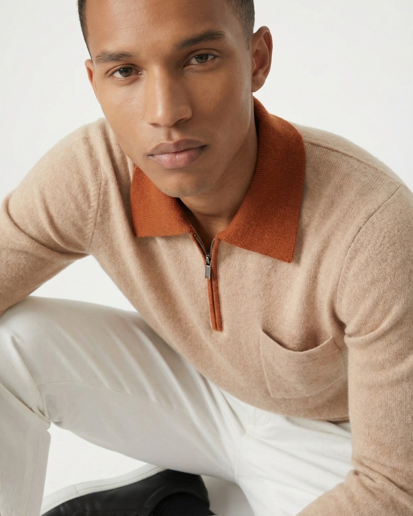 Cashmere Sweater Zipper Polo Business Casual