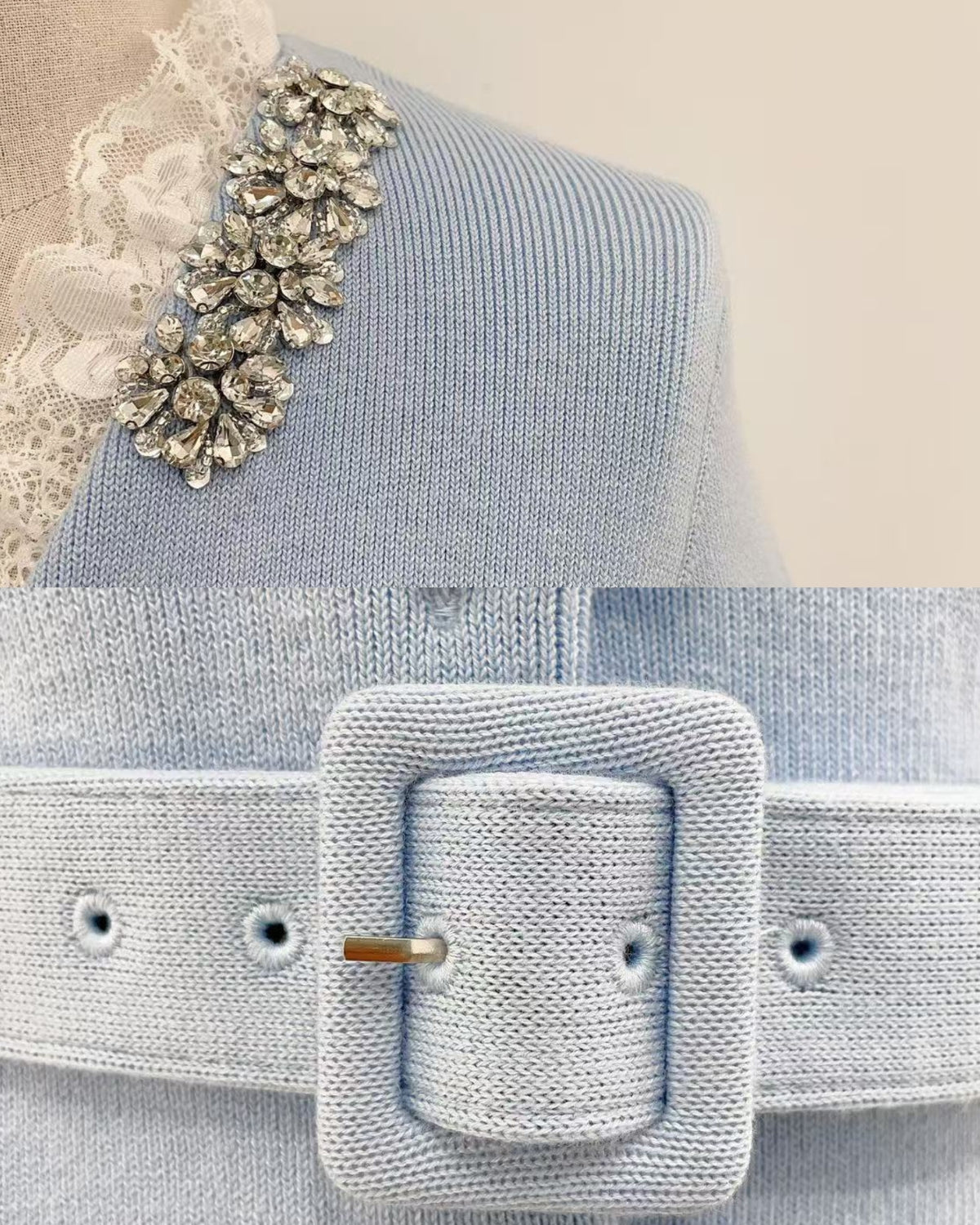 Rhinestone Embellished Lace Trim Cardigan
