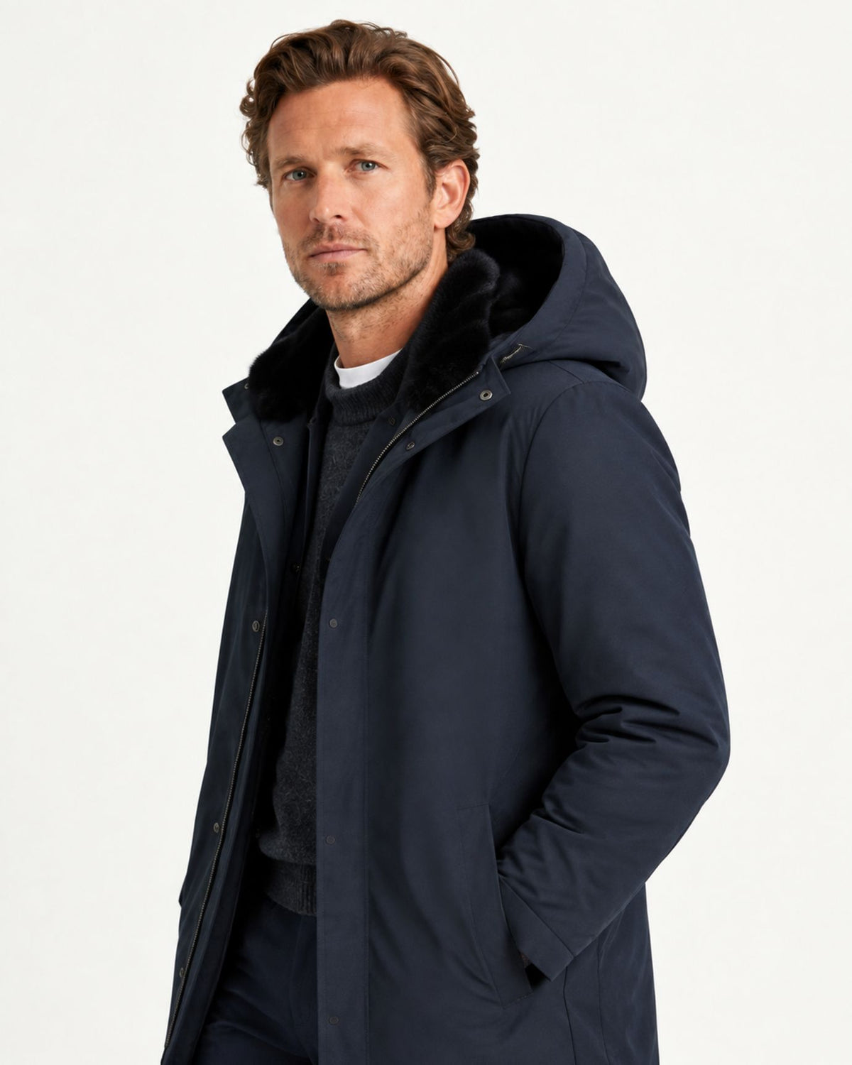 Rabbit Fur and Goose Down-Lined Hooded Nylon Parka