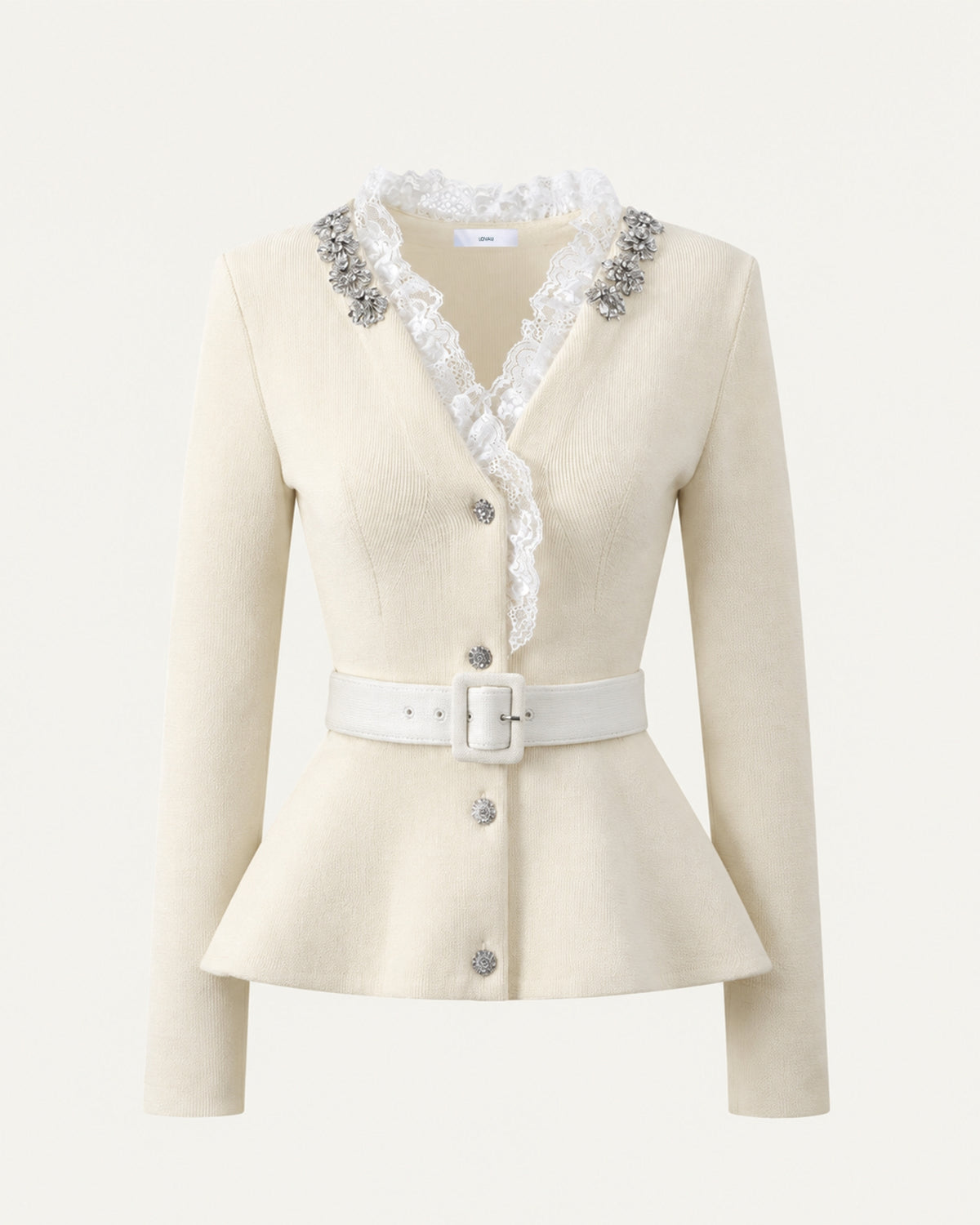 Rhinestone Embellished Lace Trim Cardigan