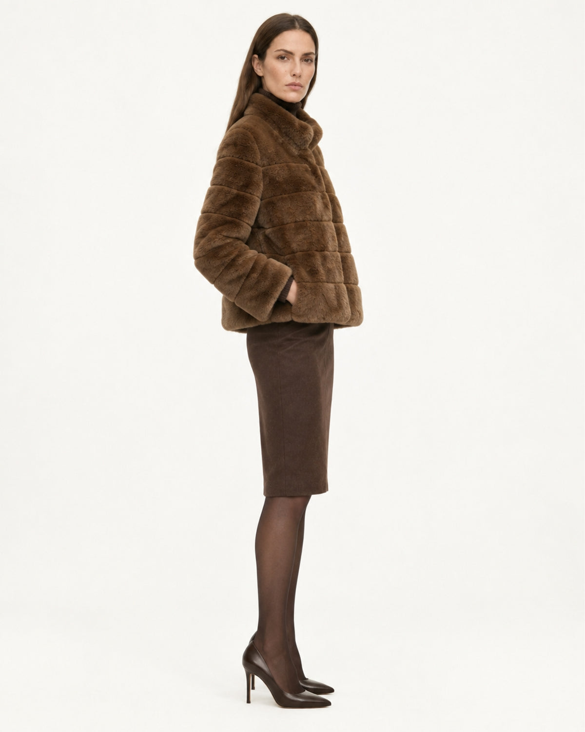 Rihanna Stand Collar Short Rex Rabbit Fur Jacket