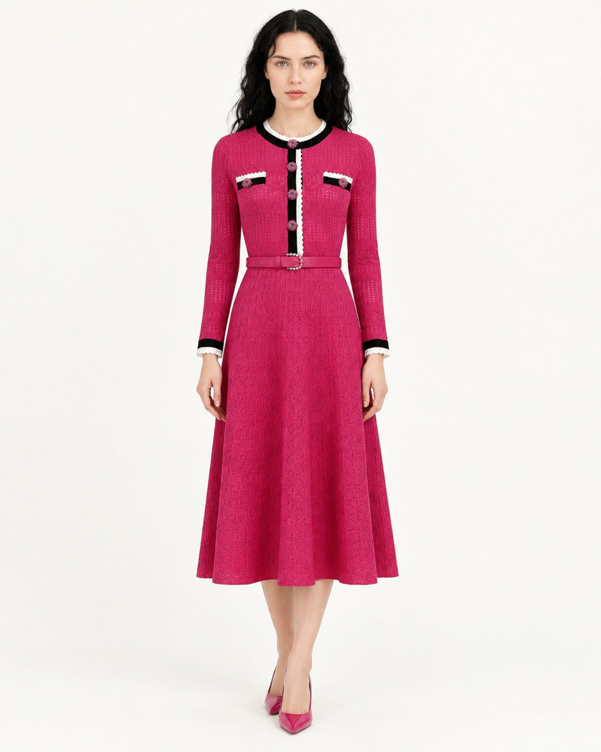 Celia Long-Sleeve Belted Cutout Dress