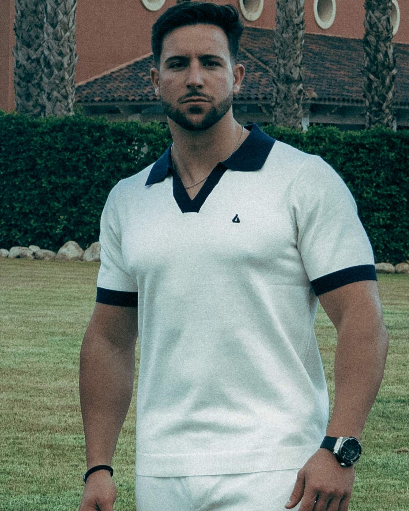 Comfortable, durable fabric with clean, elegant design in white polo