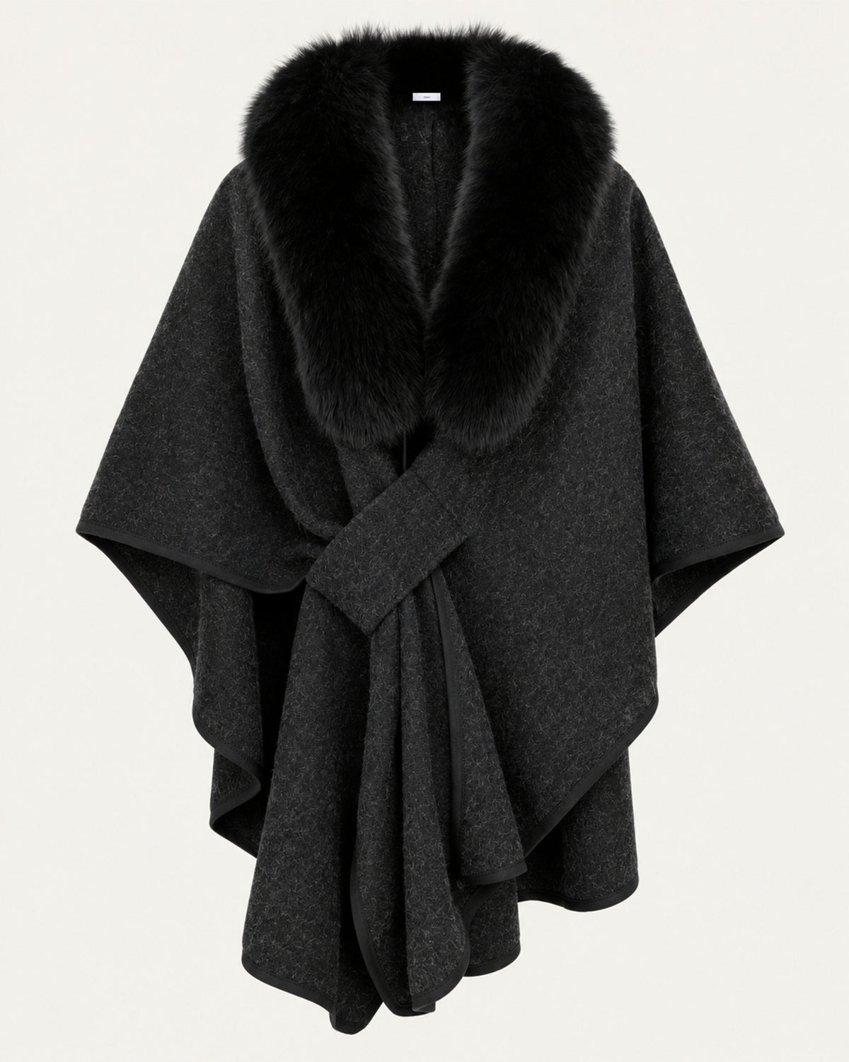Real Fox Fur Collar Knit Cape Wool Shawl