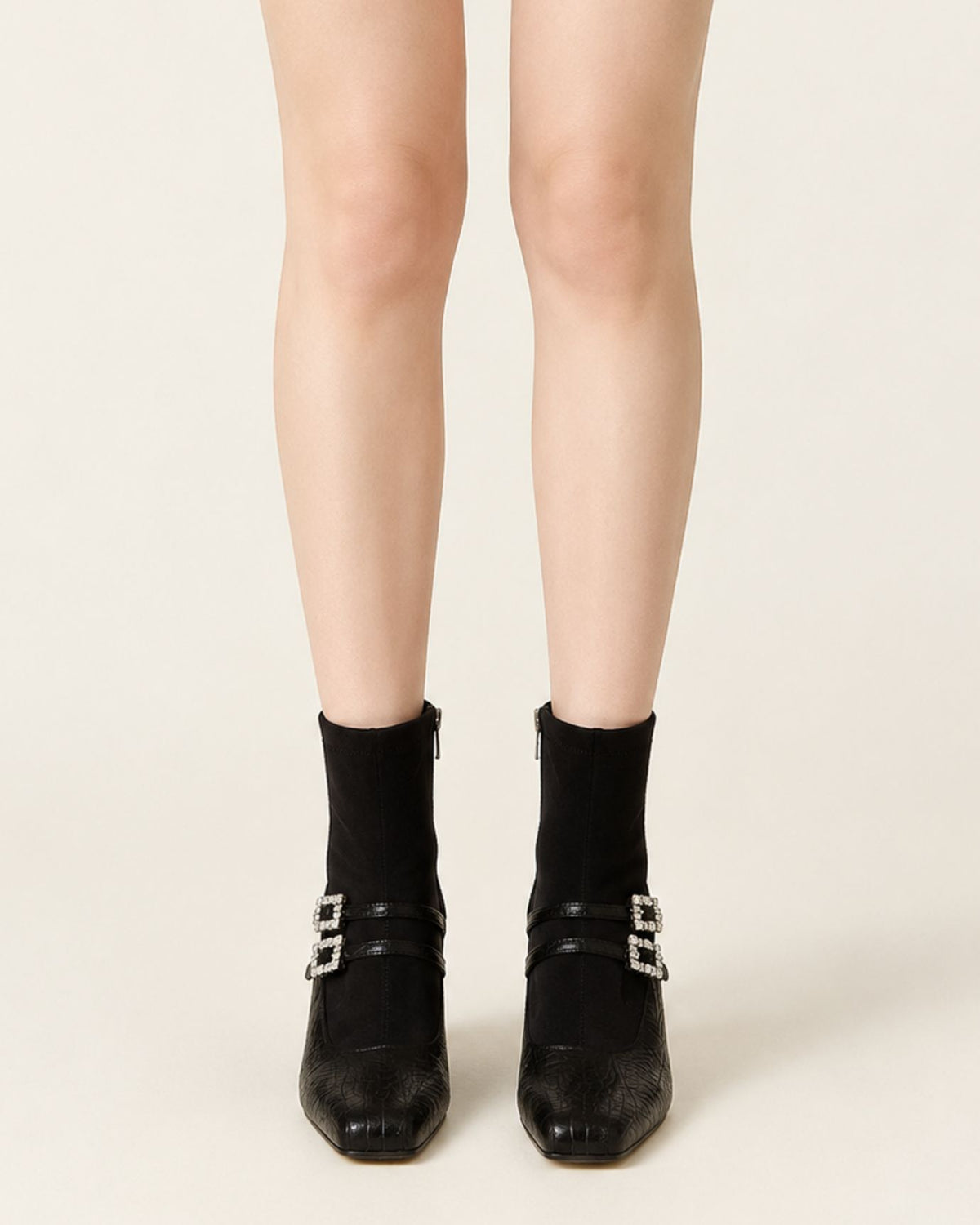 Rhinestone-Embellished Leather Wedge Boots