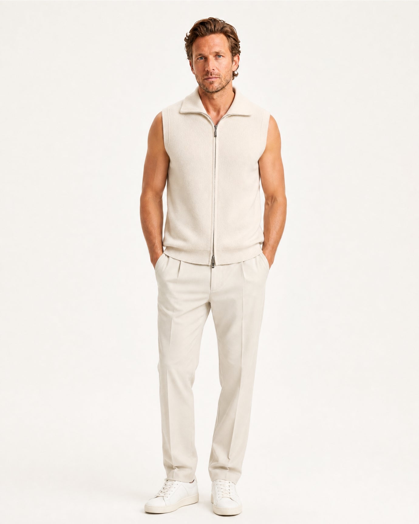 Cashmere Knit Zip Vest Collar