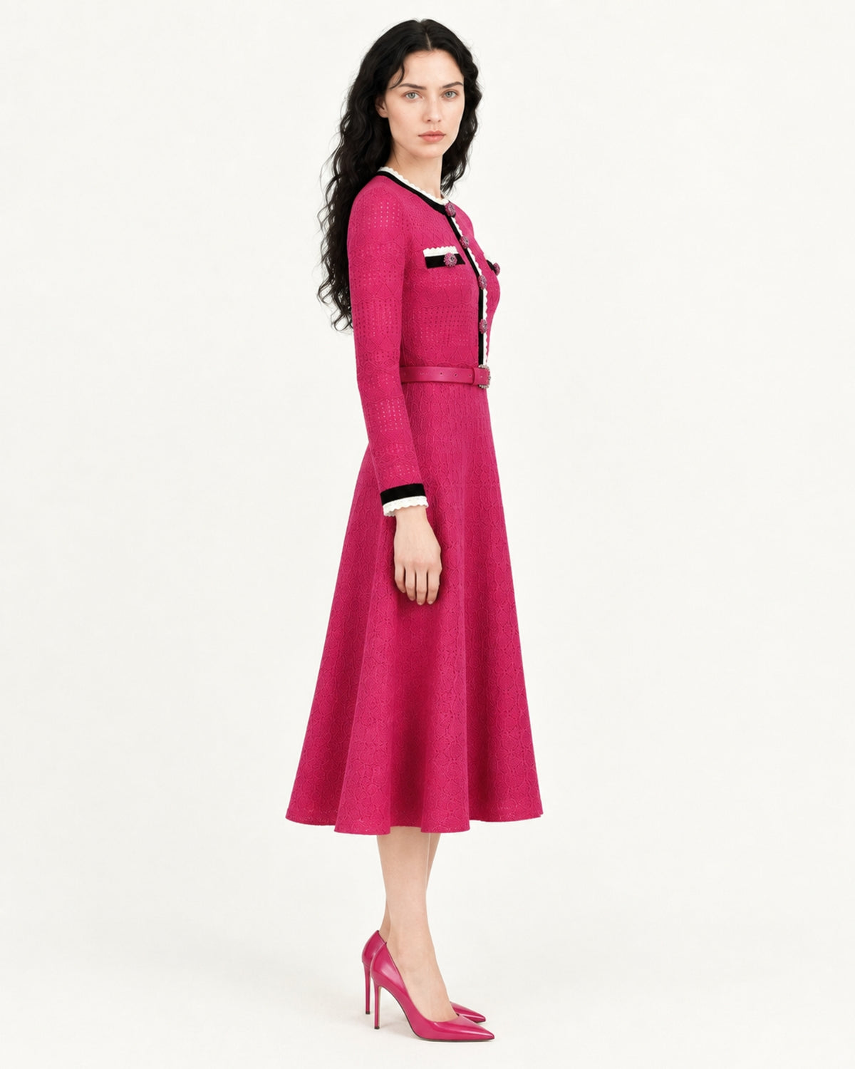 Celia Long-Sleeve Belted Cutout Dress