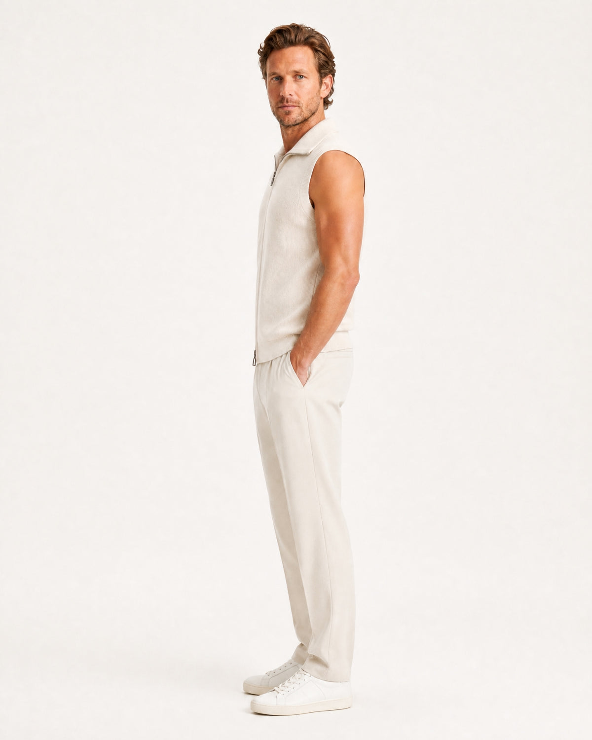 Cashmere Knit Zip Vest Collar