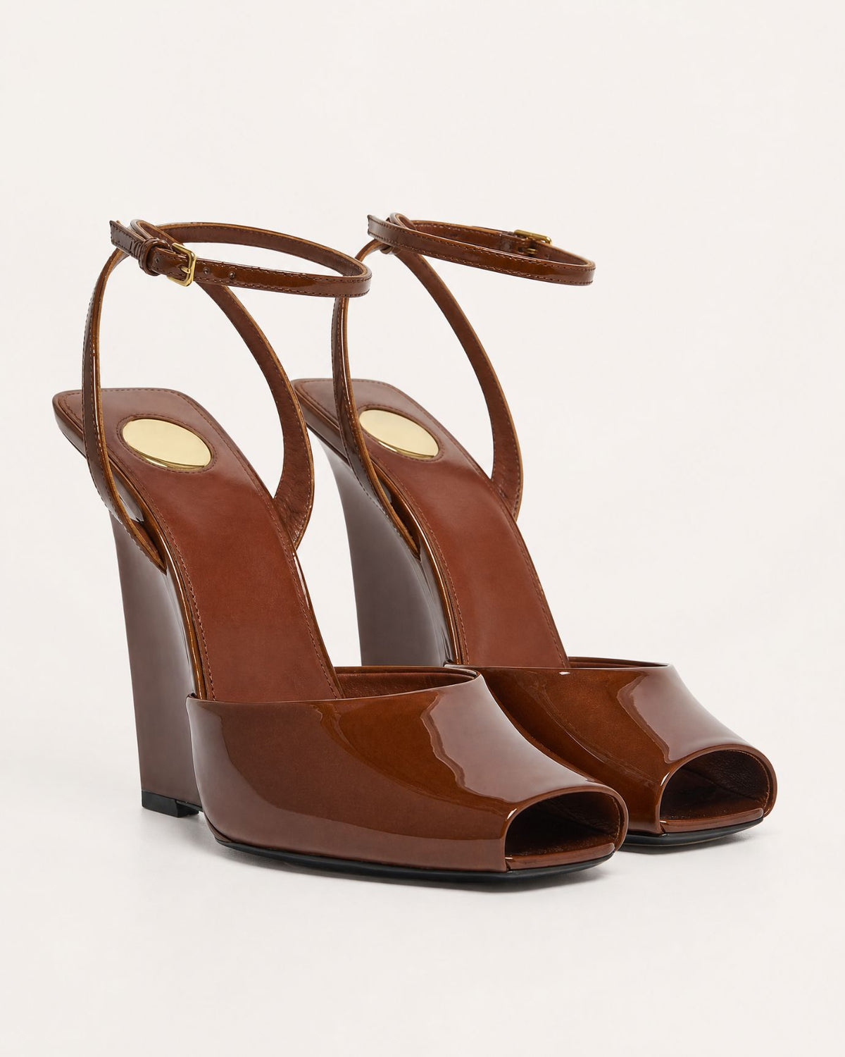 Lovau Strappy Patent Leather Peep-Toe Wedges