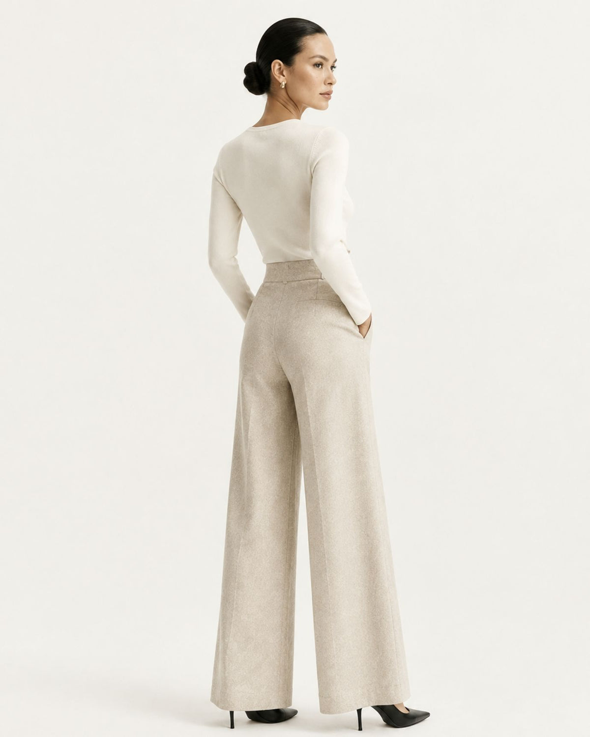 Drapey High-Waisted Wool Wide-Leg Woman Trousers