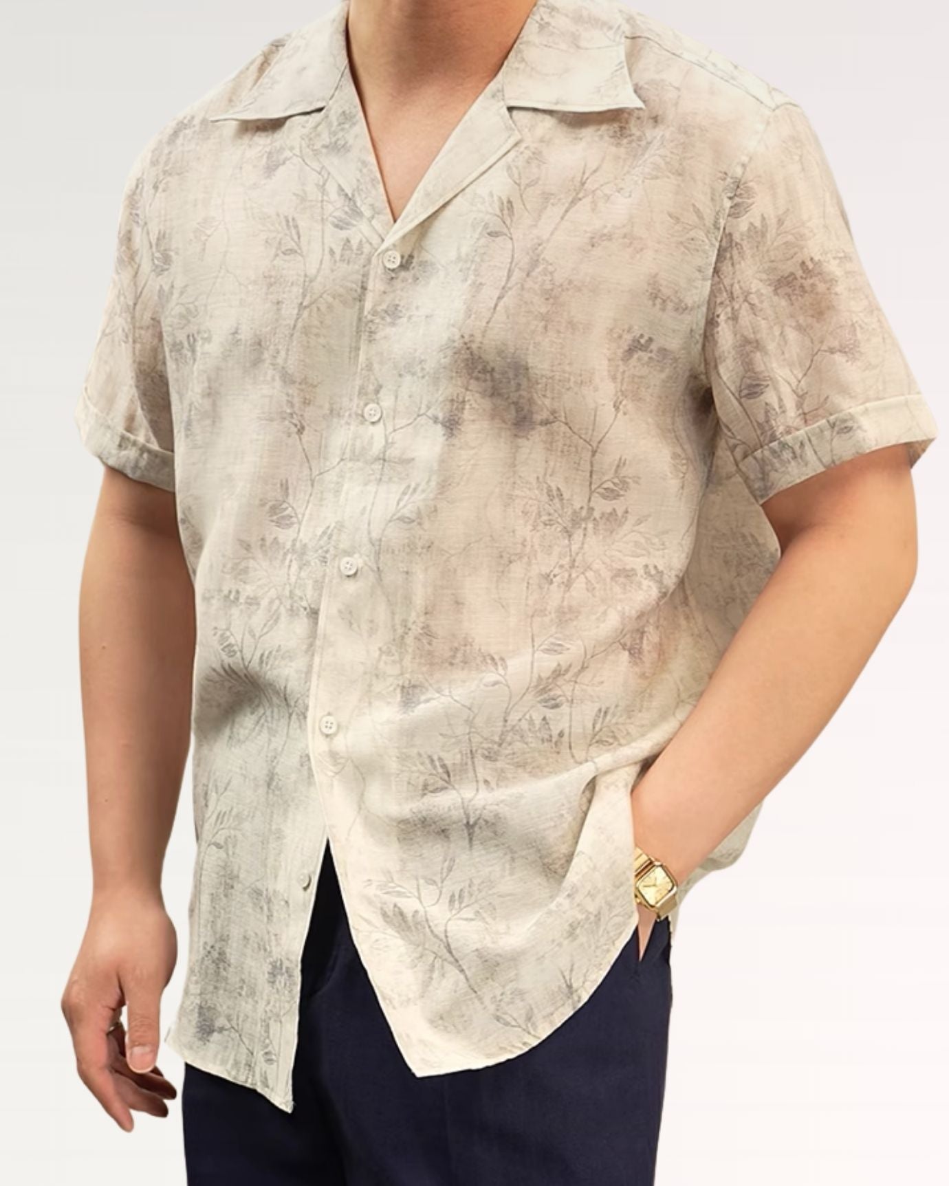 Floral Vintage Shirt Short Sleeve Grey