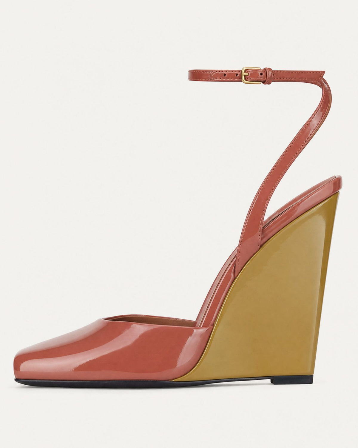 Lovau Strappy Patent Leather Peep-Toe Wedges