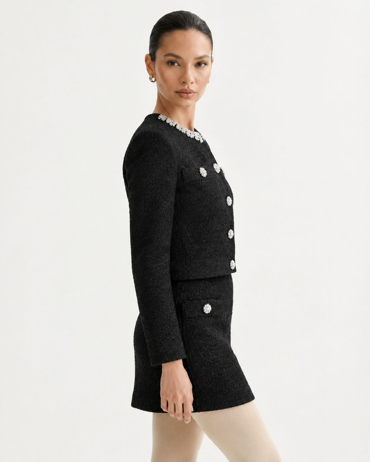 Pink Sparkle-Trim Knit Sweater and Skirt Set