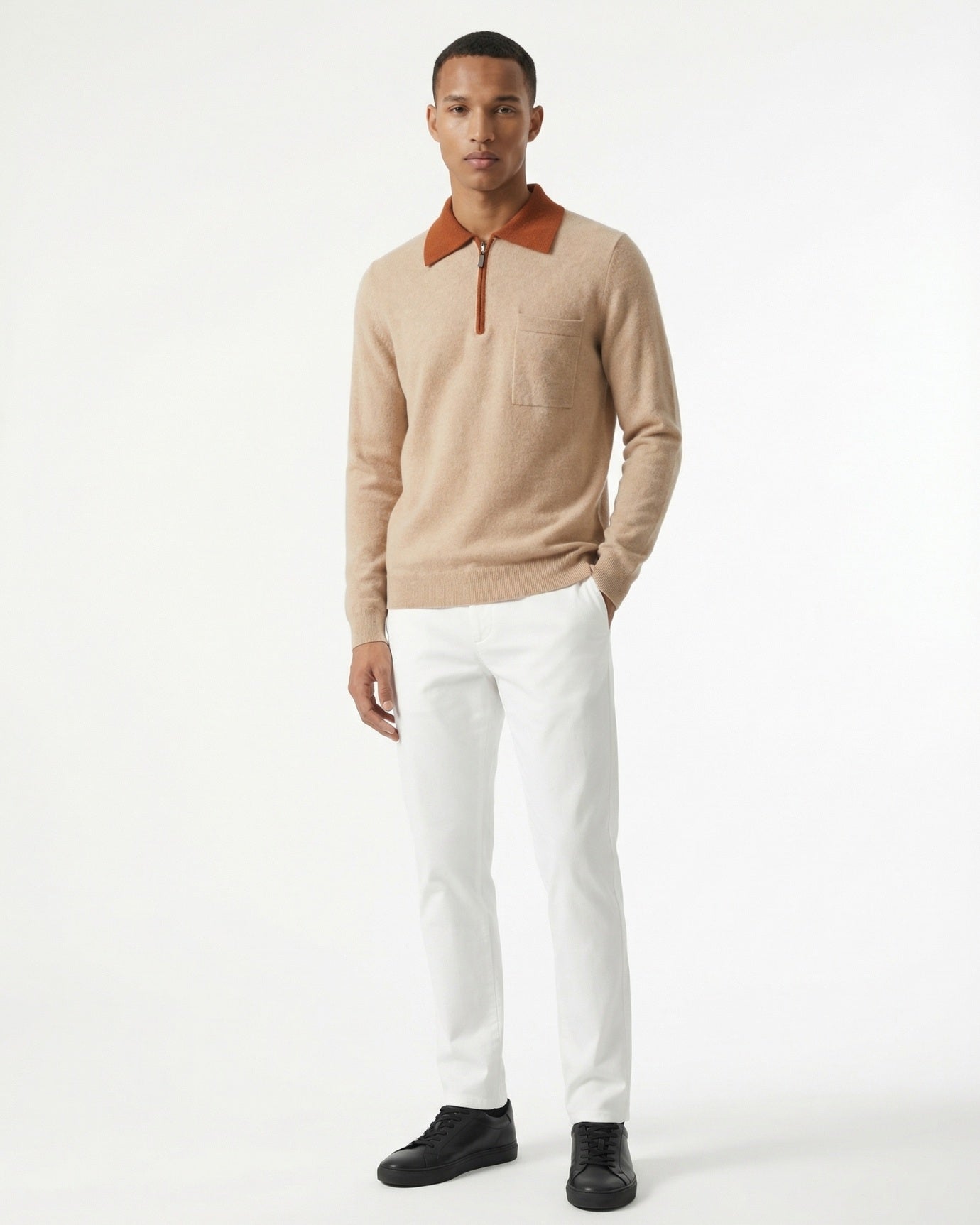Cashmere Sweater Zipper Polo Business Casual