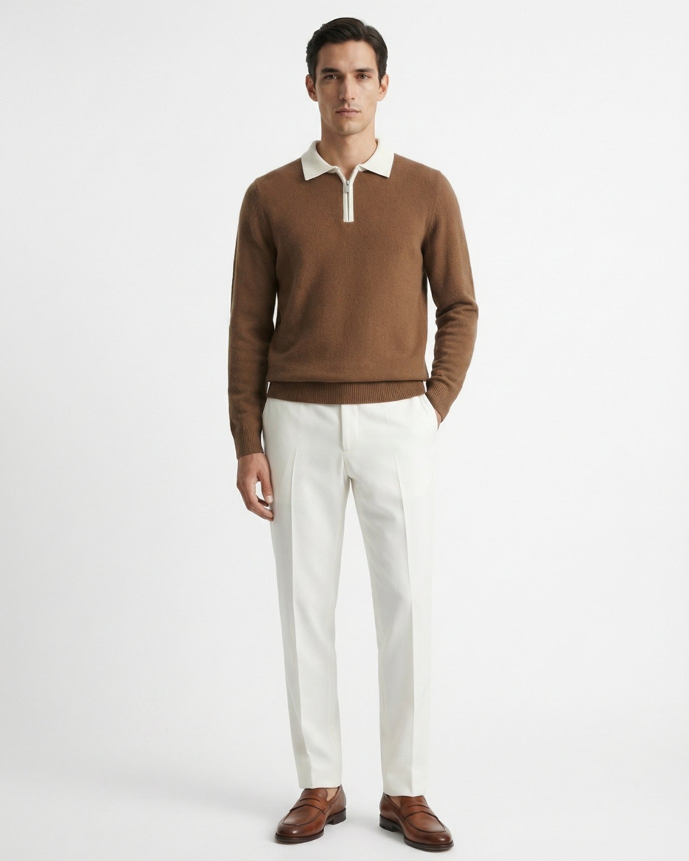 Cashmere & Wool Polo Long Sleeve Zipper