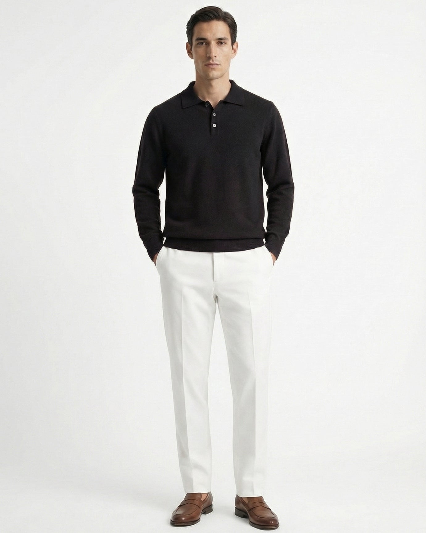Cashmere Wool Polo Long Sleeve