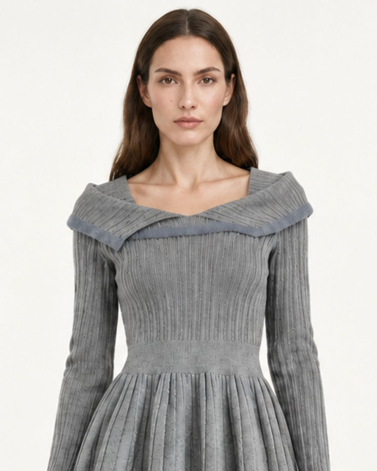 High-Waisted A-Line Long-Sleeve Sweater Dress