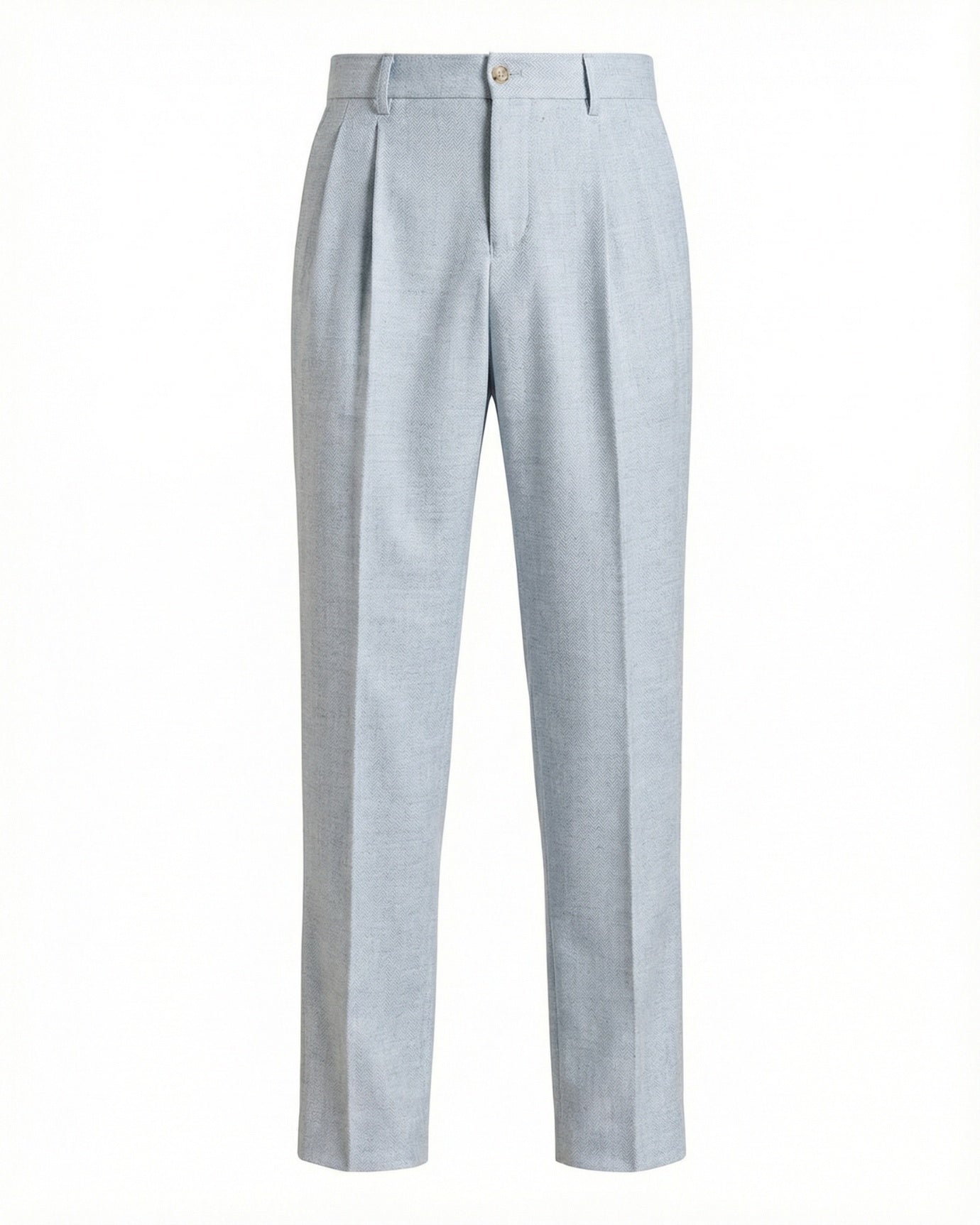 Linen Blend Light Blue Trousers Herringbone Double Pleated