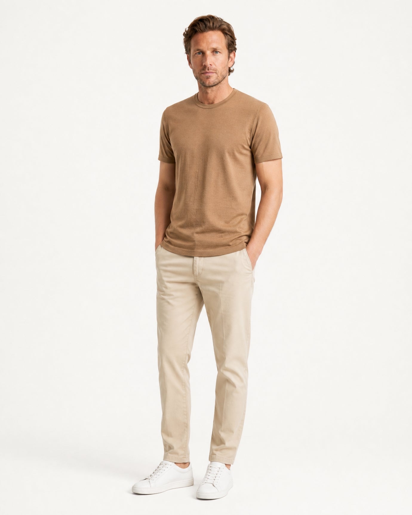 High-Count Australian Wool Crewneck Knit T-Shirt