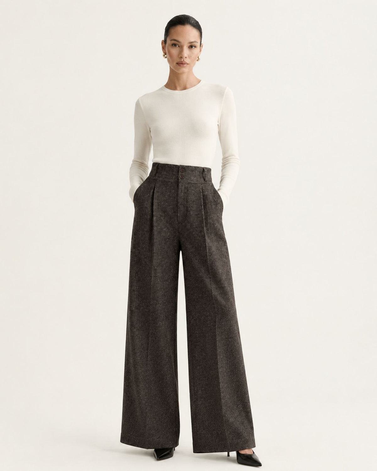 Drapey High-Waisted Wool Wide-Leg Woman Trousers