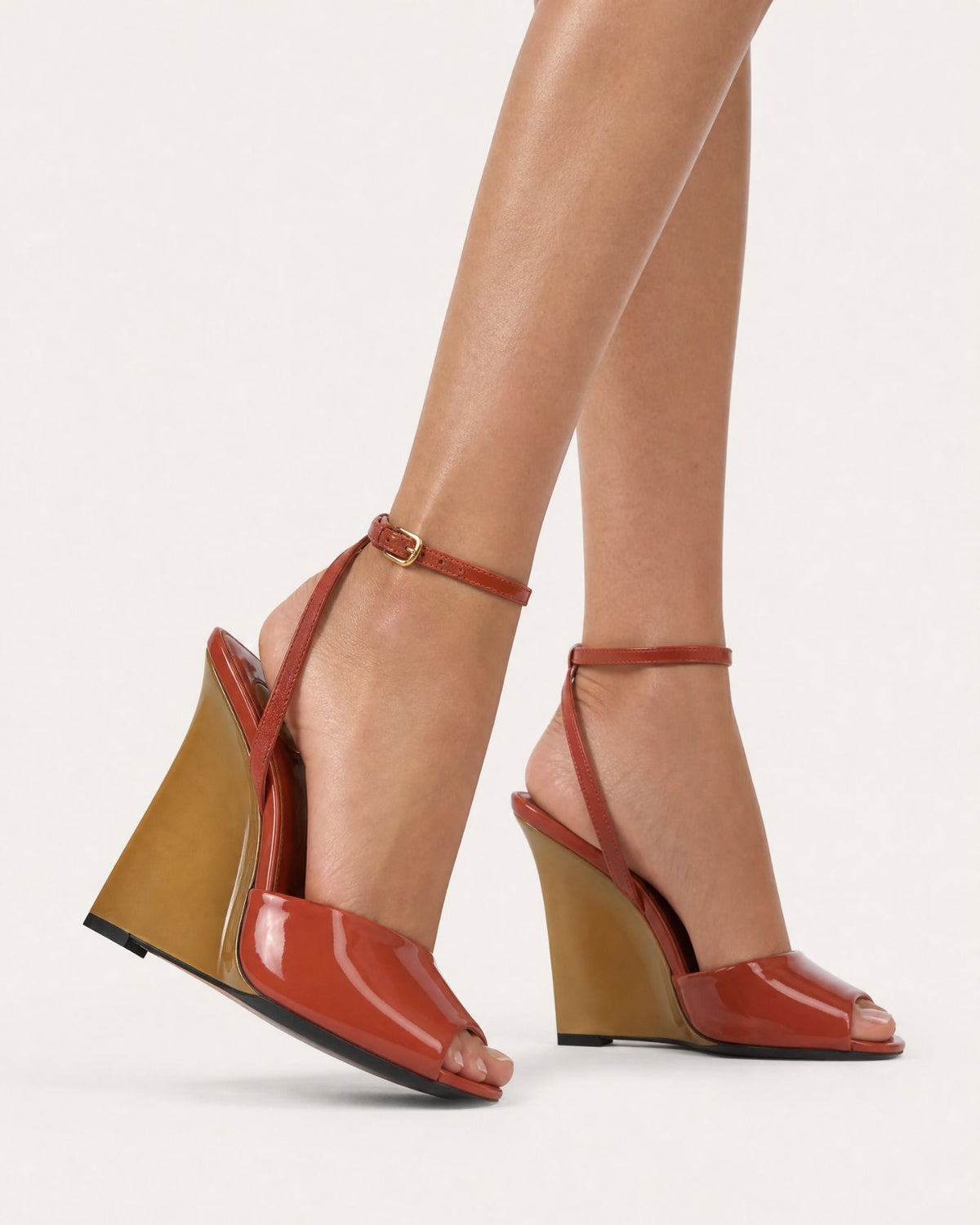 Lovau Strappy Patent Leather Peep-Toe Wedges