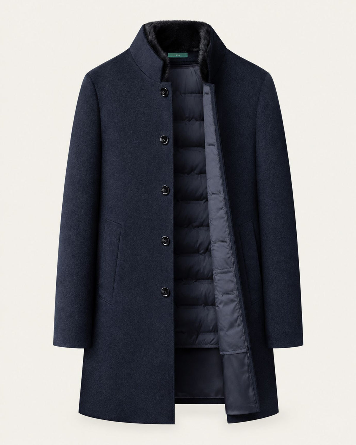 Down-Filled Cashmere Blend Overcoat with Mink Collar