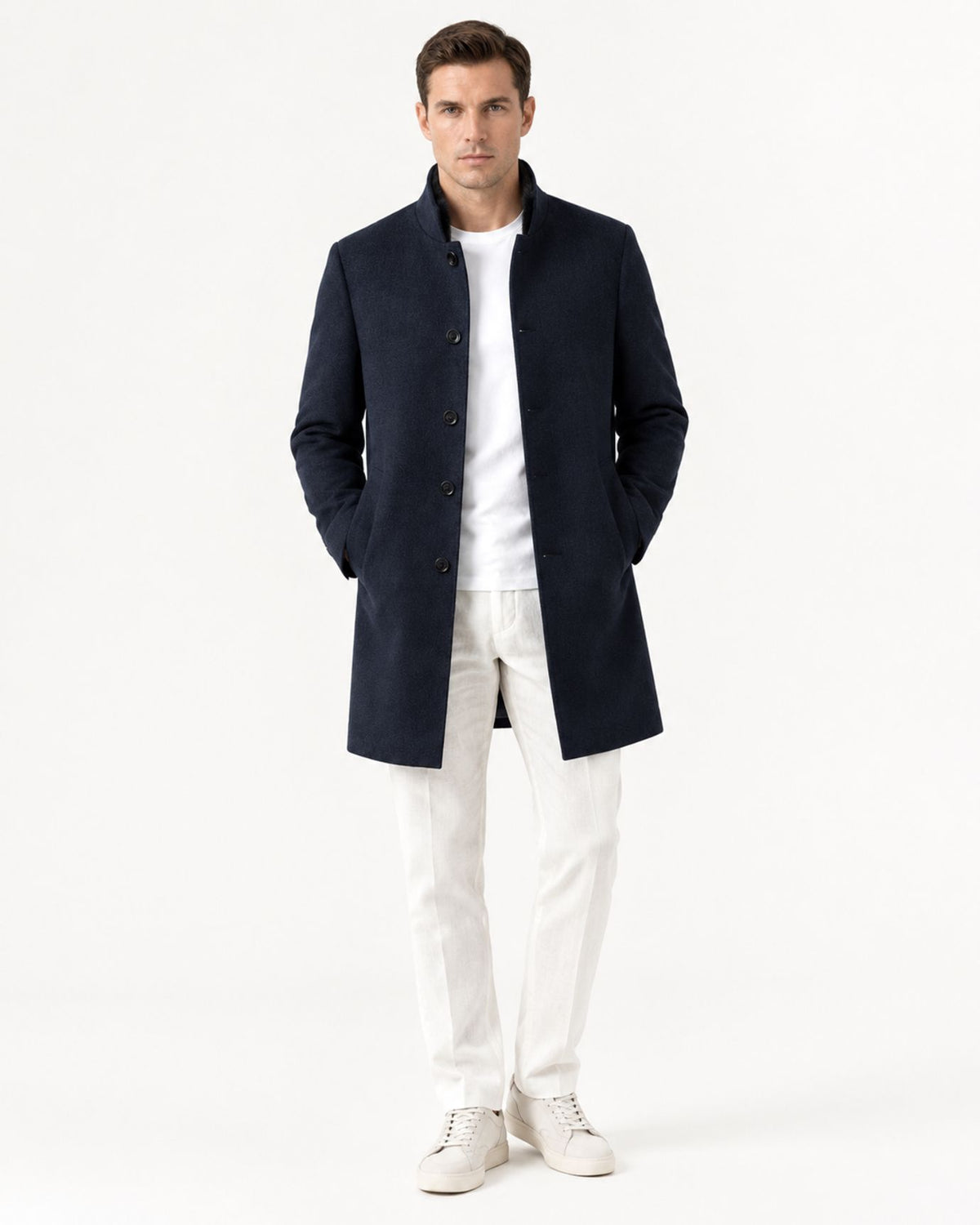 Down-Filled Cashmere Blend Overcoat with Mink Collar