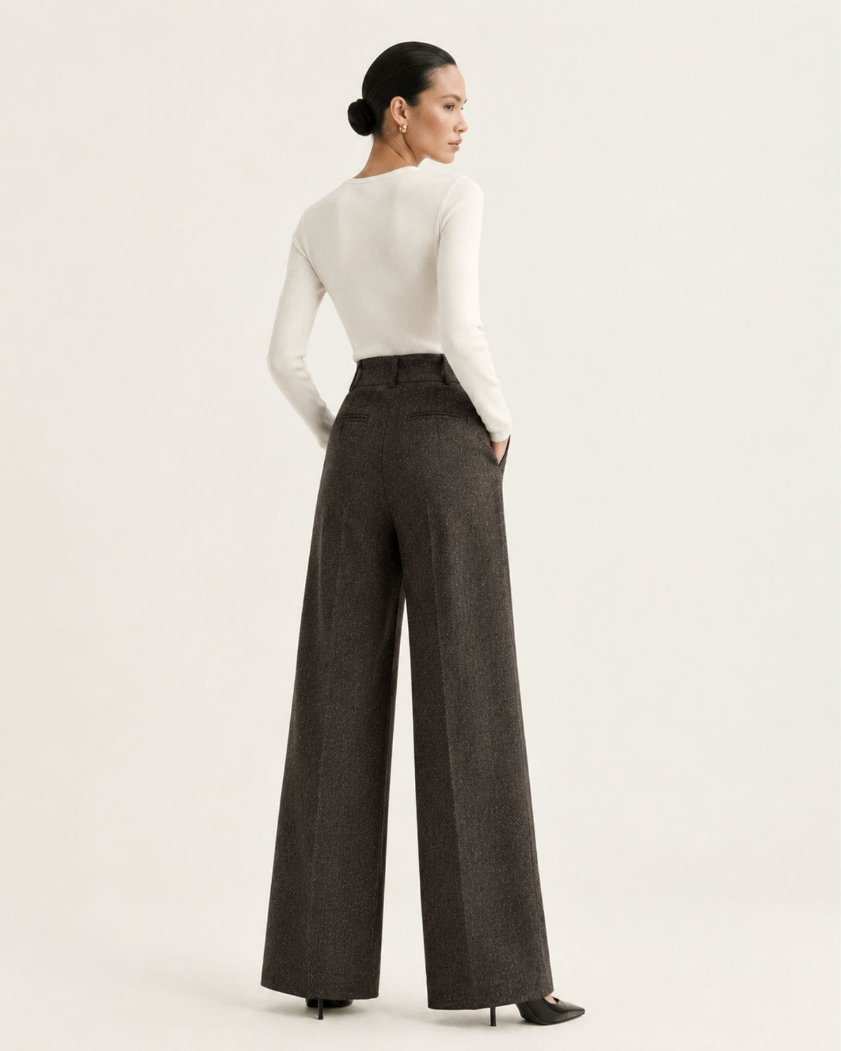 Drapey High-Waisted Wool Wide-Leg Woman Trousers