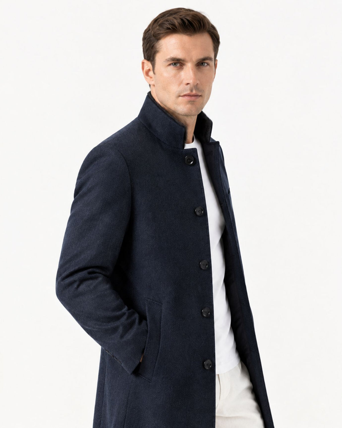 Down-Filled Cashmere Blend Overcoat with Mink Collar