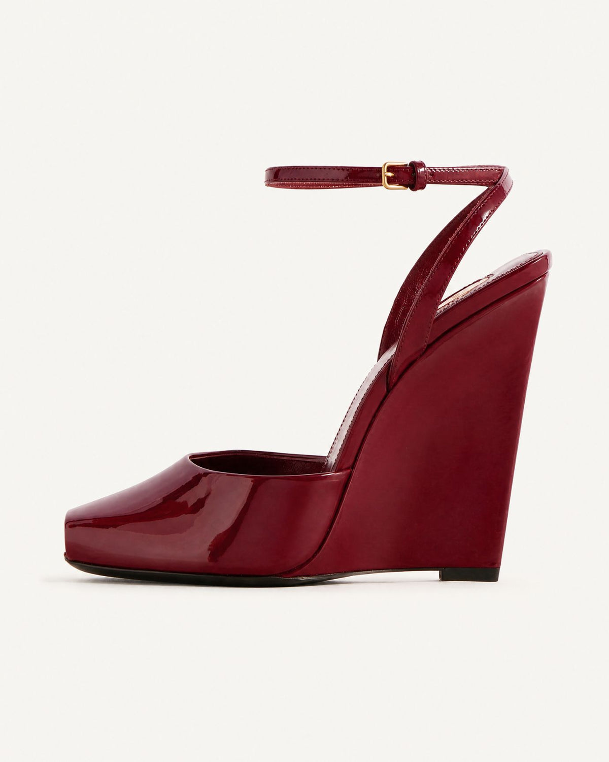 Lovau Strappy Patent Leather Peep-Toe Wedges