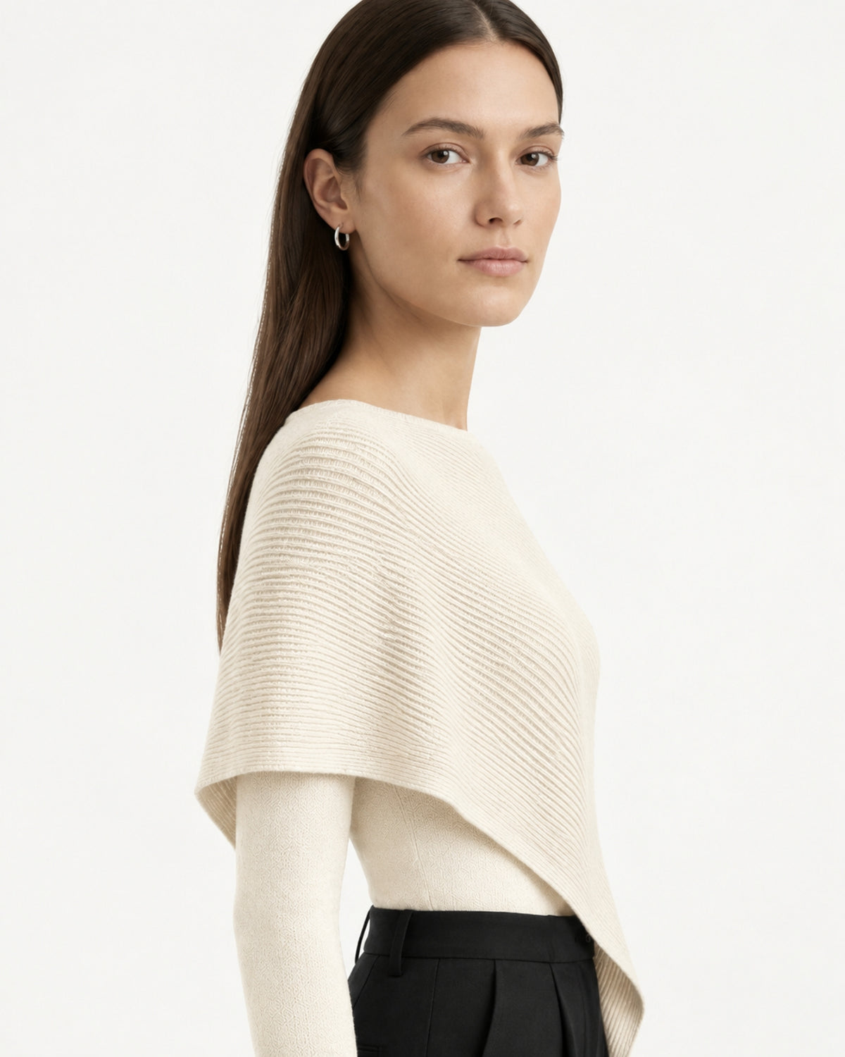 Mina Asymmetrical Draped Knit Shawl Top