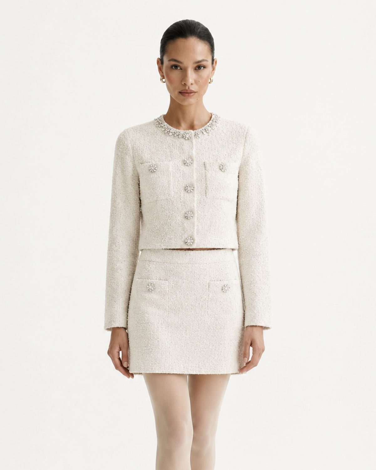 Pink Sparkle-Trim Knit Sweater and Skirt Set