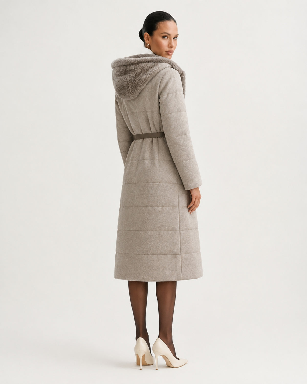 Mid-Length Goose Down Jacket with Mink Hood