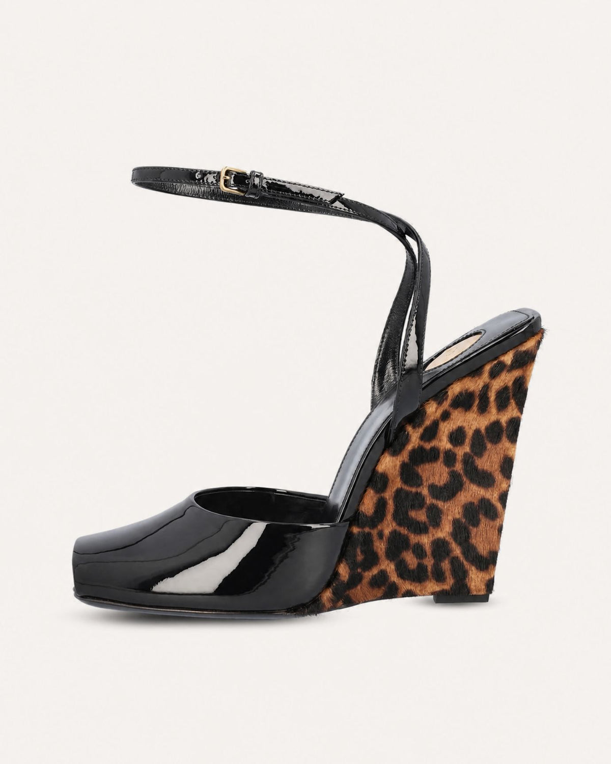 Lovau Strappy Patent Leather Peep-Toe Wedges