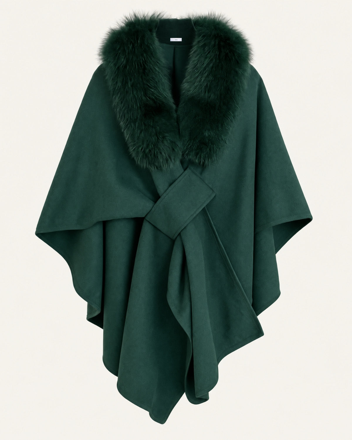 Real Fox Fur Collar Knit Cape Wool Shawl