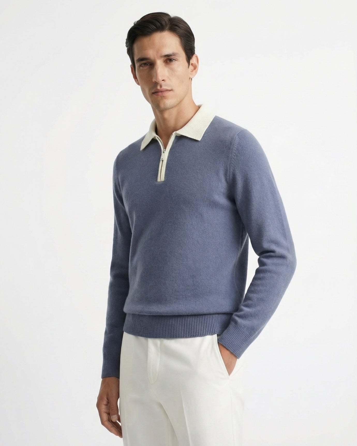 Cashmere & Wool Polo Long Sleeve Zipper