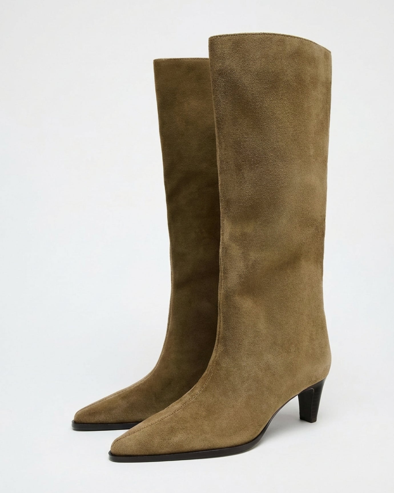 Divina Leather Boots Wide-Leg Kitten Heel Boots