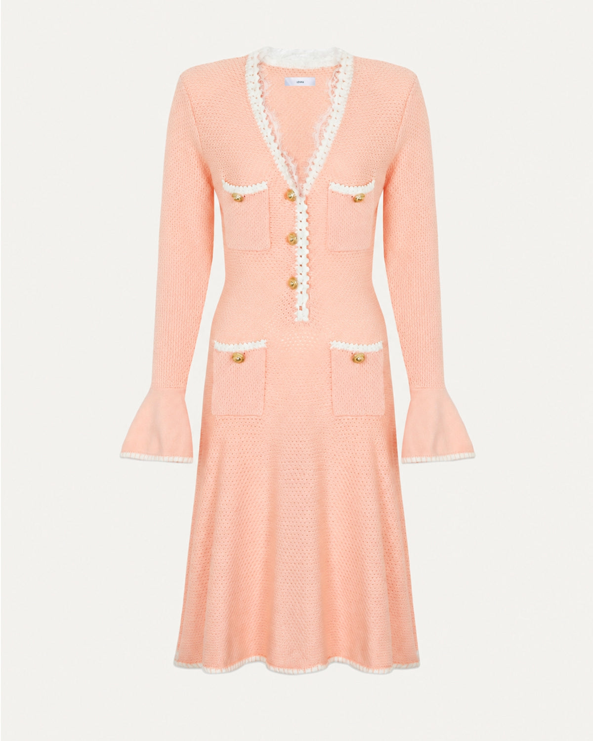 Georgina Long-Sleeve Cutout Ruffle Knit Dress