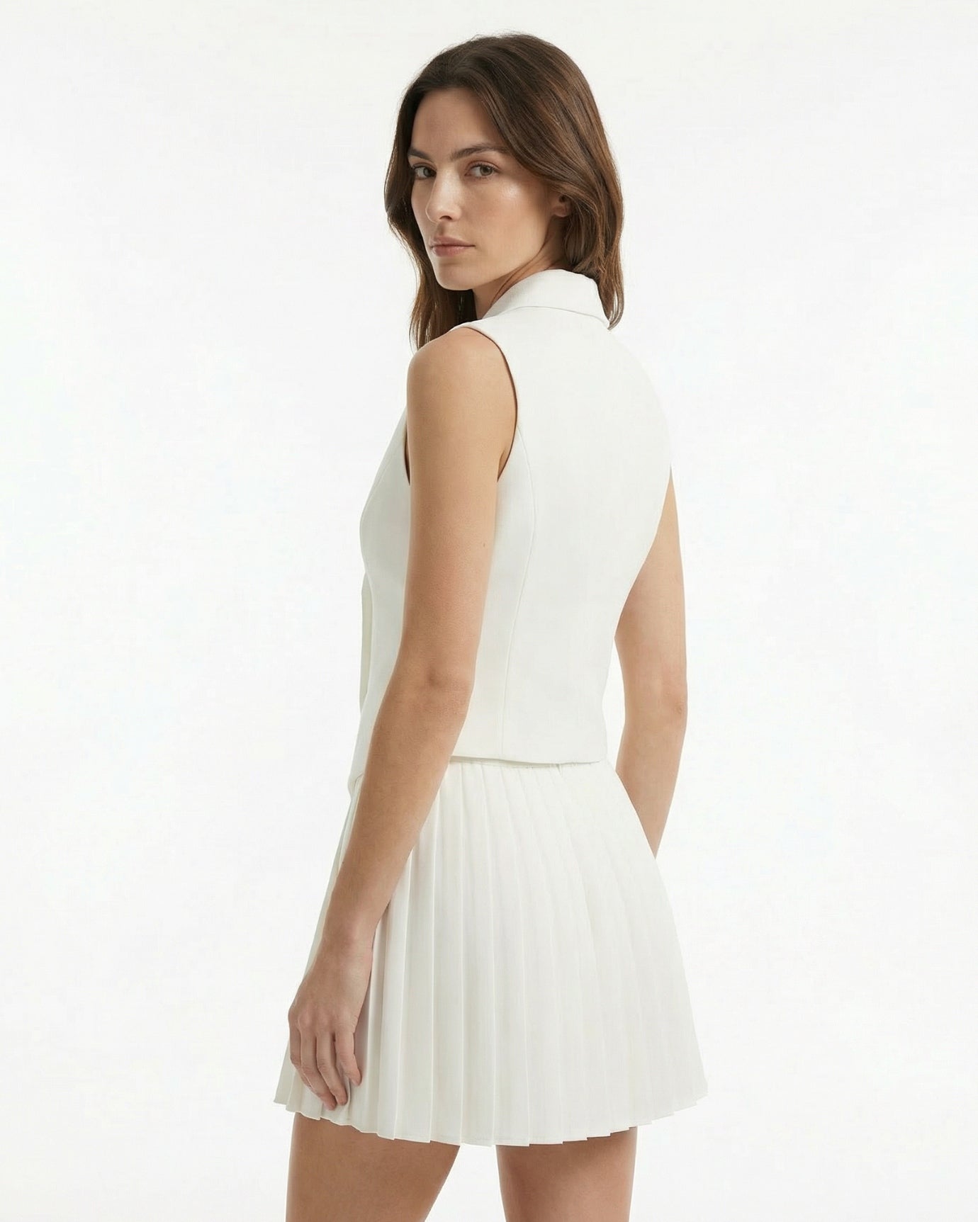 Conjunto de vestido con minifalda plisada y chaleco de traje