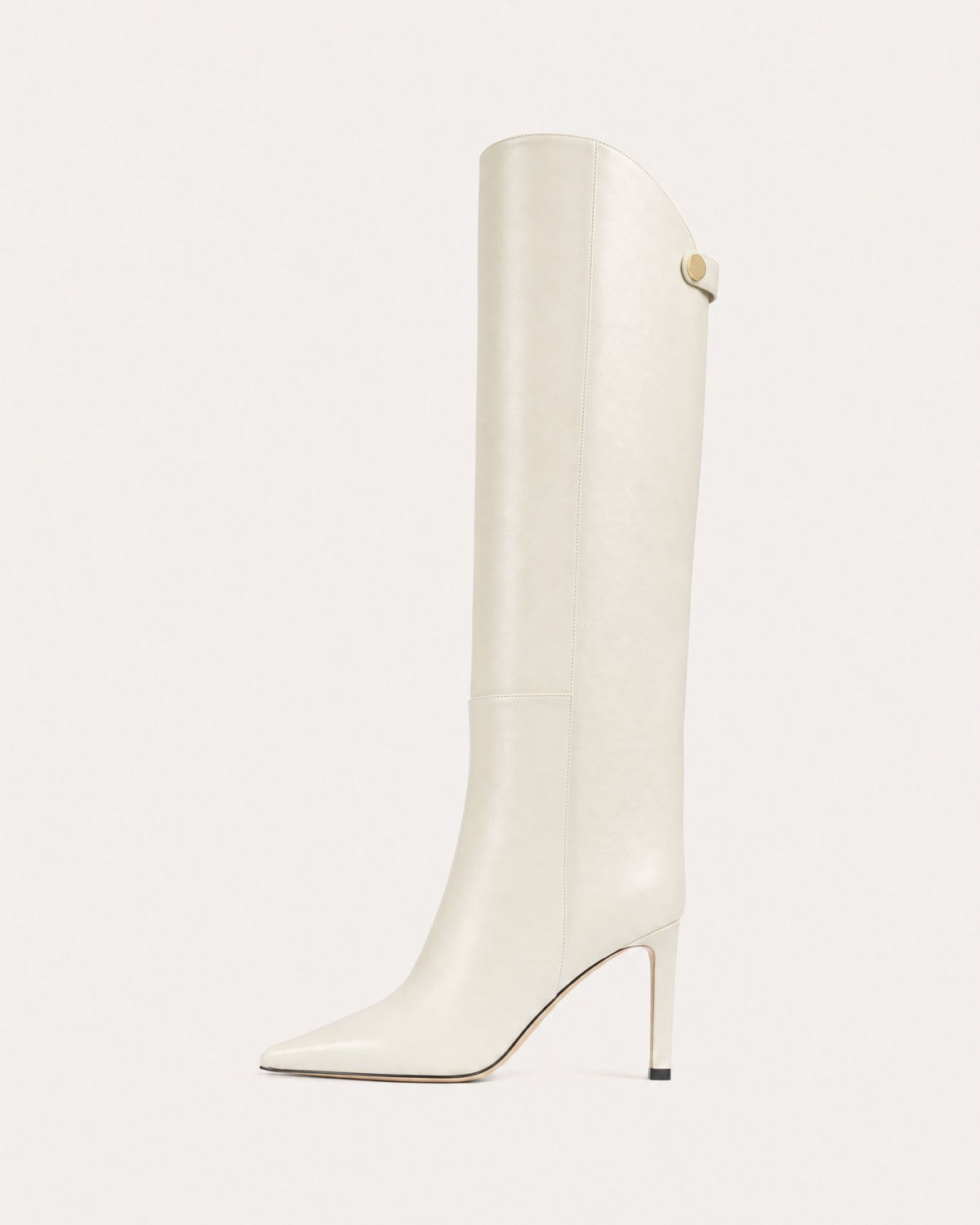 Pointed-Toe Straight-Shaft High-Heel Leather Boots