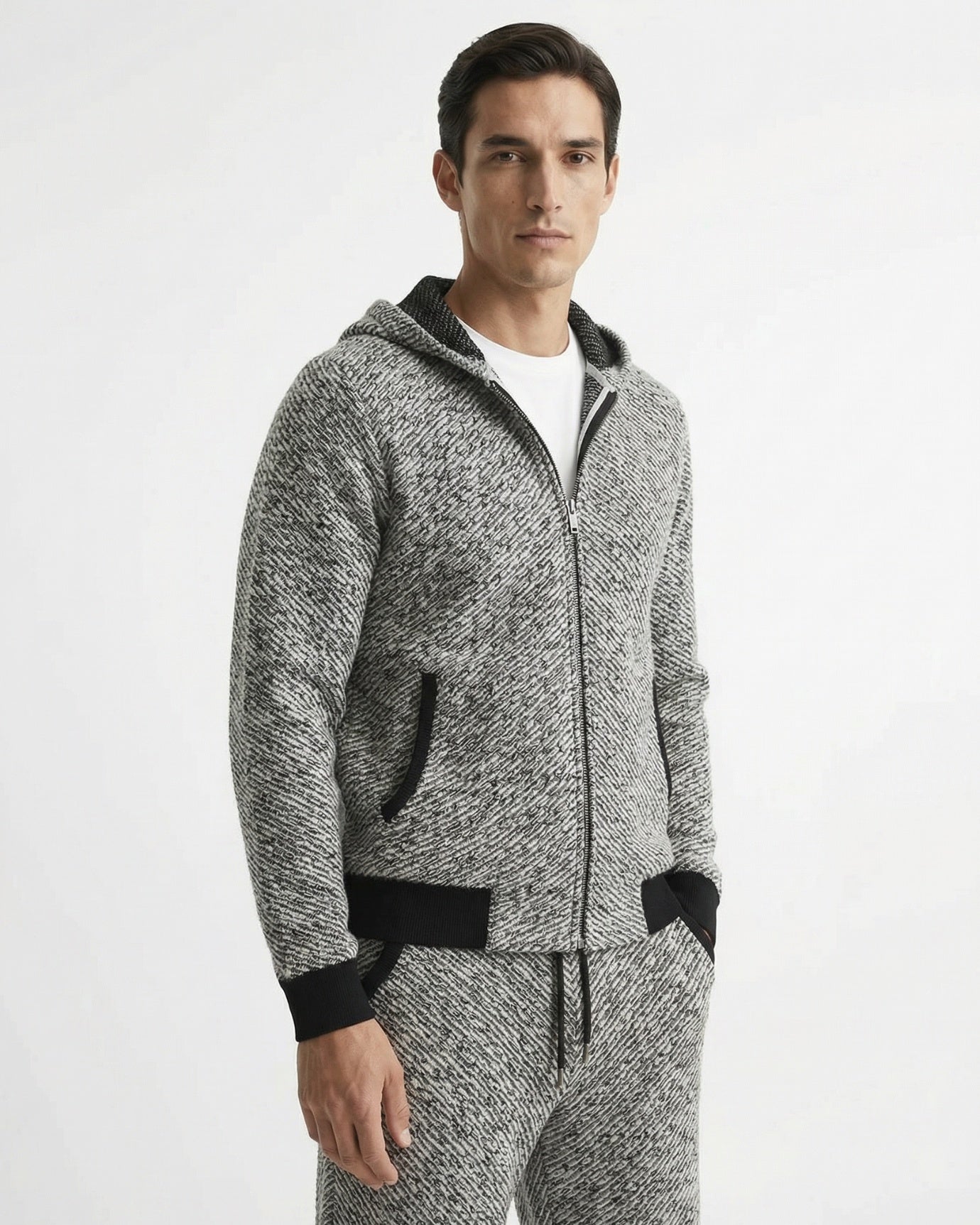 Cashmere & wool set hooded Cardigan & Pants